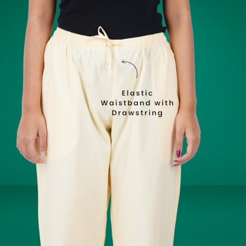 Image of Happy Bunny Parallel Pants for Women 100% Cotton Ankle Length Trousers Regular Fit with Elastic Drawstring Stylish & Pockets Casual Formal Wear for Office & Home