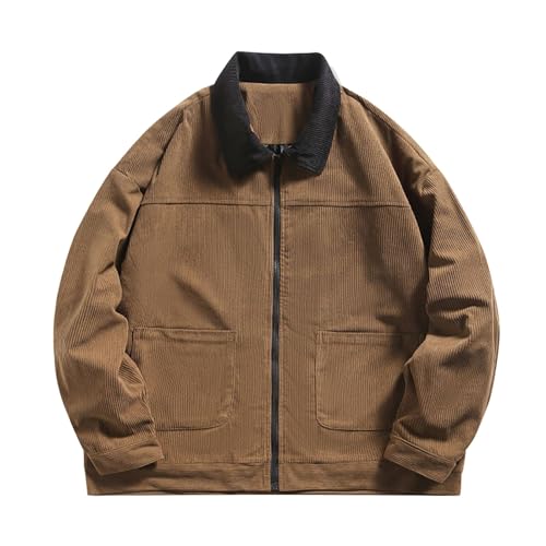 Mens Zip Up Western Corduroy Jackets Lightweight Collar Bomber Jacket Retro Distressed Long Sleeve Textured Shackets
