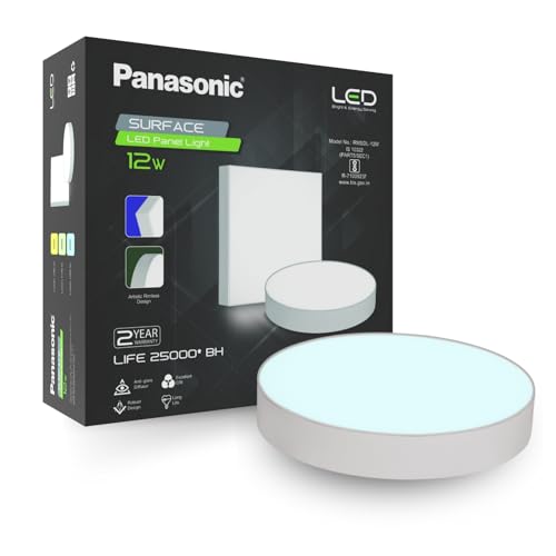 Image of Panasonic 12 Watt LED Rimless Surface Panel Light | Elegant Rimless Design | Surface Mounted LED Down Light for Ceiling (Round, Cool White, Pack of 1)