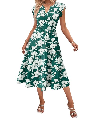 Image of ZEAGOO Womens Summer Casual Dresses Ruffle Sleeve V Neck Midi Dress Flowy Tiered Dress with Pockets Boho Sundresses