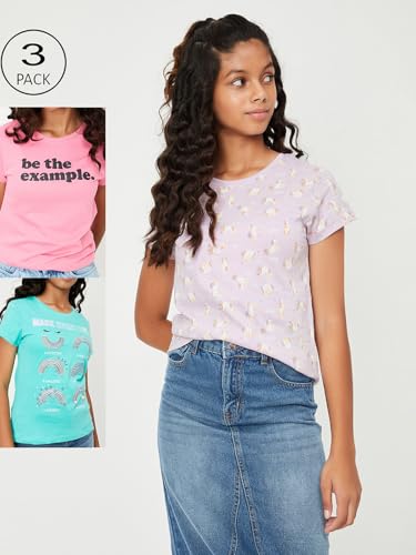 Image of Max Girl's Cotton Regular Fit Graphic Printed T-Shirt - Pack of 3
