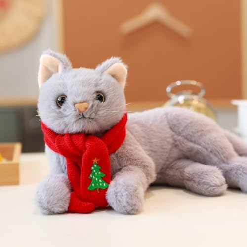 Semazz Realistic Plüsch Katze Plüschtier,Stofftier Puppe Weiche Katze Kuscheltier Süßes Katze Spielzeug Geschenk für Babys Kinder Jungen & Mädchen Zuhause,Büro,Geburtstag,Weihnachten,Kindertag(Grau)