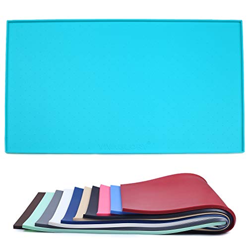 Vivaglory Pet Water Bowl Placemat Large 24''L x 16''W Grade Silicone Food Mat Waterproof Non-Slip Dog Feeding Mat Anti-Messy Design, Turquoise