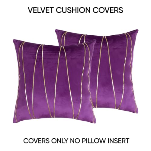 Image of Amazon Brand - Umi Gold Leather Striped Pack of 2 Throw Pillow Covers Velvet Decorative Cushion Covers Cases for Sofa Bedroom Livingroom Car 16 x 16 inch in Purple Color