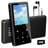 Aroeally MP3 Player 64GB mit Bluetooth, Mini Digitaler Musik Player mit Lautsprecher, FM Radio, HiFi Audio, MP3 & MP4 Player, Kopfhörer inklusive