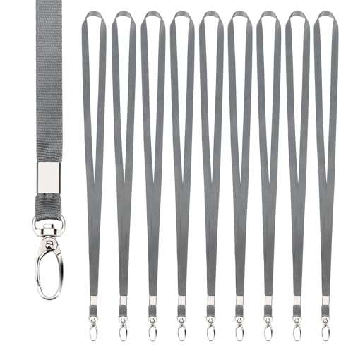 Segus Cuelga Llaves Cuello, 10 Piezas Lanyard Llaves, Lanyard Enfermera Con Mosqueton Metalico, Lanyard de Imitación de Nylon, para Escuela, Oficina, Hospitales (Gris Oscuro)