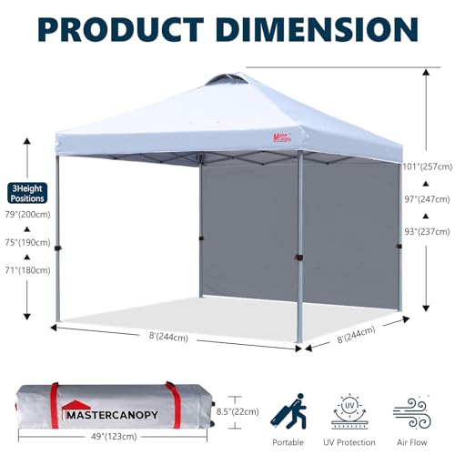 Image of MASTERCANOPY 8x8 Durable Pop Up Canopy Tent with 1 Sidewall, White