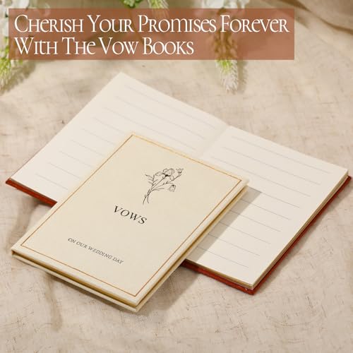 Image of Engrowtic Set of 2 Wedding Vow Books His and Hers Vows on Our Wedding Day Notebooks with Gold Foil Fabric Cover 5.8 inchx 4.1 inch Bride and Groom Gift for Newly Engaged Couple, 60 Lined Pages (Brown, Beige)