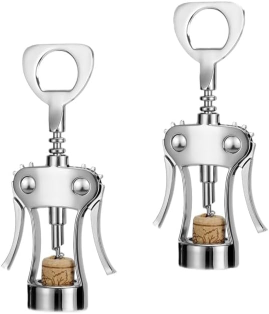 Sacacorchos y Destapador de Botellas, Acero Inoxidable, Plateado, Pack de 2