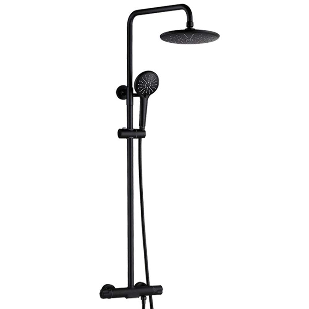 Pomme de douche de tête ronde 8" et mélangeur thermostatique noir en laiton