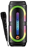 N-Gear Let's Go Party 24C - Kabelloser Bluetooth Musikbox mit Mikrofon - 120 Watt Party Lautsprecher mit Disco-Licht - Eingebauter Akku mit 5 Stunden Spielzeit