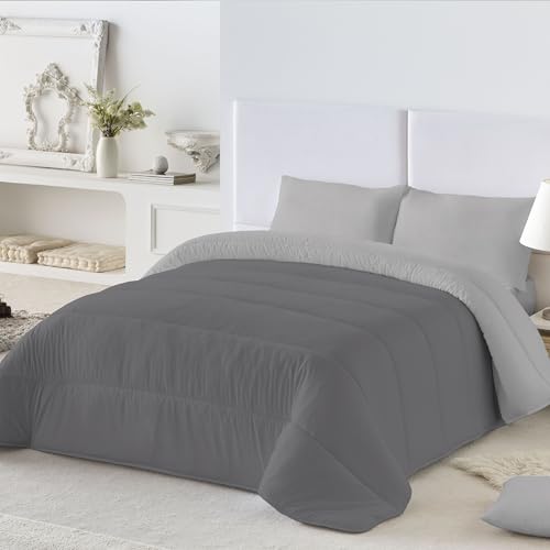 NATURALS - Edredón Nórdico 300 Gramos Liso Bicolor - Reversible - Microfibra Extrasuave - Acolchado Gran Confort y Transpirable - Gris/Gris Claro - Cama 135/150 (250x260 cm) - Fabricado en España