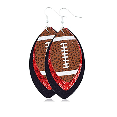 Colorful Layered Football Dangle Earrings Glitter Faux Leather Football Sports Lover Teardrop Earrings for Women Jewelry (B)