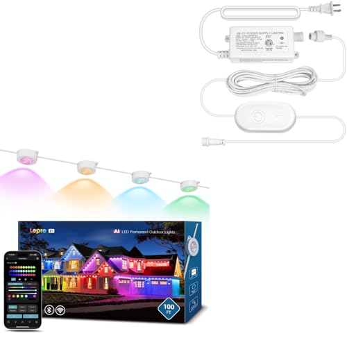 Lepro E1 Bundle - 100ft Permanent Outdoor Lights Kit & 29V 48W AC-DC Power Supply and in-line Controller Set