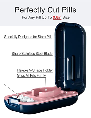 Image of DUBSTAR Small Pill Cutter, Pill Cutter Splitter for Small and Tiny Pills, Portable Pretty Pill Cutters for Large Pills, Cuts Vitamins Tablets for Purse Pocket (Pill Cutter, Blue)