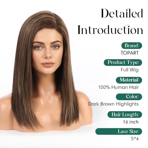 Image of 5x5 Lace Front Wigs for women,Human Hair Blonde Straight Glueless with Free Part & Pre Plucked Natural Hairline 16 Inch(Dark Brown Highlights)