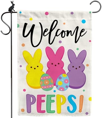 Easter Garden Flag (12x18) Double Sided - Welcome Bunny Spring Yard Flag - Easter Decorations Outdoor - Holiday Flag for Porch Patio Lawn Garden Decor