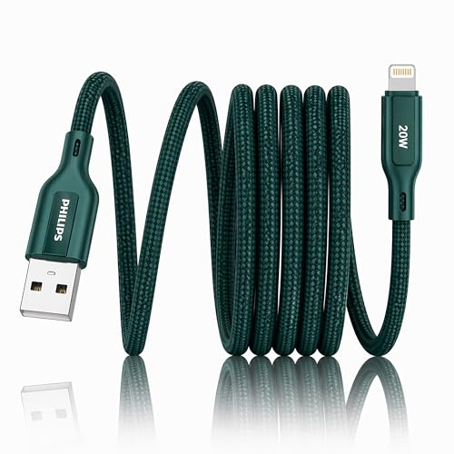 Image of PHILIPS DLC4150VT /94 20W iPhone Original Type-A to Lightning Fast Charging Cable (1.5m, Crystal Teal) | MFi Certified | 480Mbps | Nylon Braided | Compatible with iPhone & Other Lightning Devices