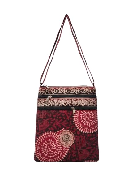 Image of Women Stylish Crossbody Sling Bag Comes with Flap Closure & Durable Polyester Design Multi-Pocket Design, Adjustable Strap(Red and Beige)