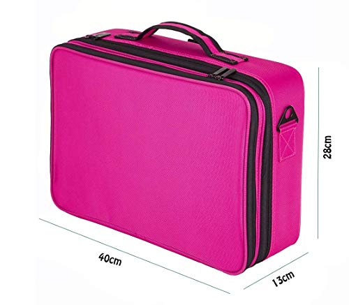 Image of Adson Large Makeup Bag 3 Layers Professional Train Cosmetic Bag Makeup Organizer Case Portable Artist Storage Brush Box with Adjustable Dividers and Strap for Makeup Accessories (Pink)