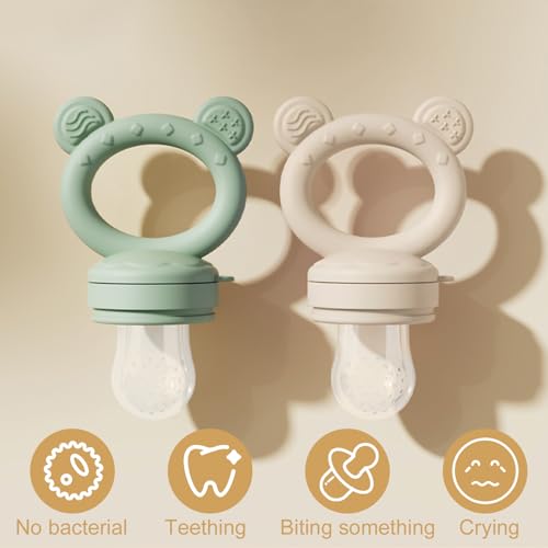 Image of Baby Breastmilk Popsicle Molds & Baby Fruit Feeder (4 Pack), Infant Food Freezer Tray Storage Containers, Silicone Teething Pacifier Feeder and Teether for Babies,Boys and Girls-Beige&Green