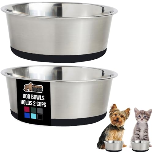 GORILLA GRIP Set of 2 Dog Bowls, Heavy Duty Metal Food and Water Bowl...