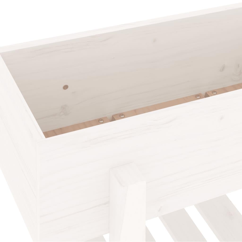 Macetero blanco 62 x 30 x 69 cm de madera de pino maciza, ideal para jardín, balcón y terraza, con práctica bandeja para herramientas de jardín y flores