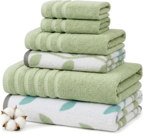 Image of Modern Threads 6 Piece Bath Towel Set Bathroom Set w / 2 Bath Towels, 2 Hand Towels, & 2 Wash Cloths 100% Cotton, Super Absorbent & Extra Soft Reversible Natural Vine (Sage Green) 1 Set (Pack of 8)