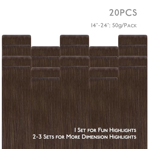 Image of WENNALIFE Invisi Edge Tape in Hair Extensions Human Hair,#4,14 Inch | 14 Inch 50g 20pcs Chocolate Brown Invisi Remy Hair tensions Natural Seamless Injected Tape Ins Straight