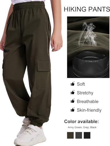 COZYPOIN Boys Cargo Joggers Pants Elastic Waist Lightweight Quick Dry Water Resistant Hiking Running Pants for Kids 5-14Y4