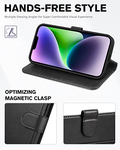 TUCCH Case for iPhone 14 (6.1") 2022 5G, Magnetic PU Leather Wallet Case with Wrist Strap, RFID Blocking Protection - Image 4