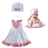 2 Packs Newborn Photography Props, Cute Baby Chef Outfit 0-4 Months, Mini Chef Hat and Apron Photo Props Costume for Girl (Red)