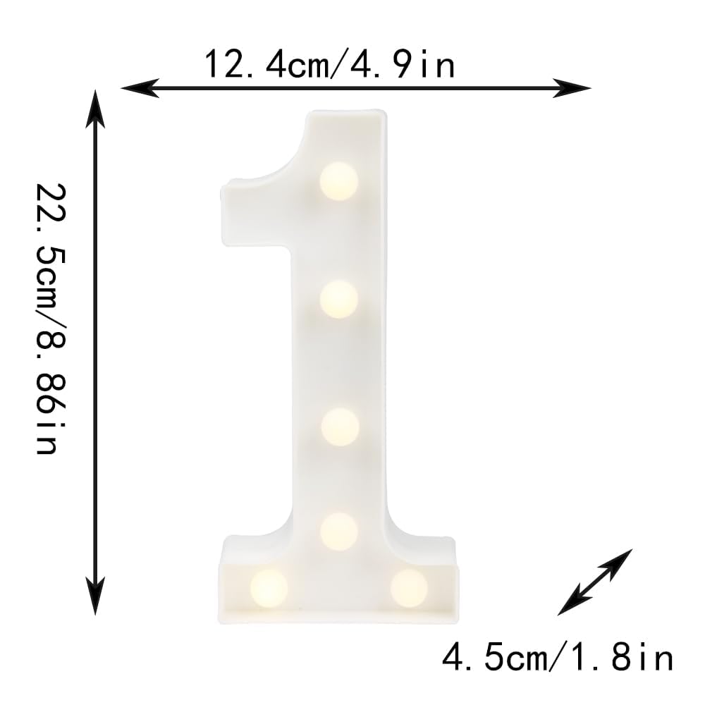 8.8" Decorative LED Light Up Numbers, Marquee Numbers Lights for 1st Birthday Decorations, Lighted Number Sign for Birthday Party Night Lights Wedding Anniversary Home Wall Decor, White Number 1 — view 6