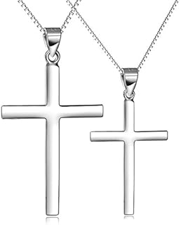 YAFEINI 925 Sterling Silver Cross Necklace, Couple Cross Jewellery Sets, Cross Long Earrings Jewellery Gifts