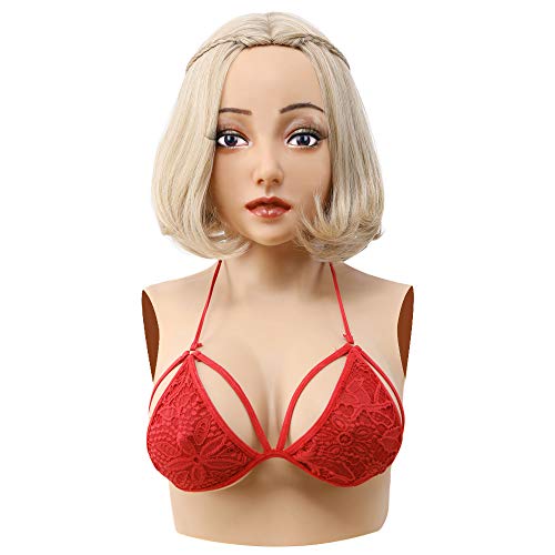 CYOMI Silikon-Maske mit Brüste und Perücke Crossdresser realistische Gesichtsmaske Transgender Transvestiten Drag Queen Karneval Cosplay Oktoberfest Halloween - Emilys Frauenmaske - 3. Generation Cover