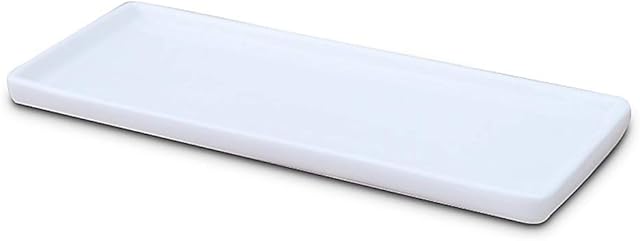 Ceramic Vanity Tray White Rectangle, Bathtub Tray Bathroom Organizer, Cosmetics Holder for Tissue Candle Towel Plant Jewelry Ring Dish Dresser Perfume Shampoo (Large, 1 Pack)