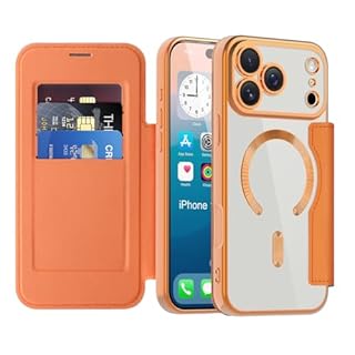 IMIRST Magnetic Case for iPhone 17 Pro Max 6.9-Inch, [Compatible with MagSafe] Premium Flip Leather Card Holder with RFID Blocking Clear Shockproof Phone Case for Apple iPhone 17 Pro Max, WD Orange