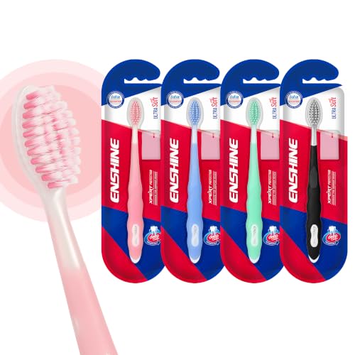 Image of Enshine Expert Protection Toothbrush for Adults, Pack of 4, Multicolor | Double-Tapered Ultra Soft PBT Bristles, Sensitive Gums, Deep Gum-Line Plaque Removal, Non-Slip Grip