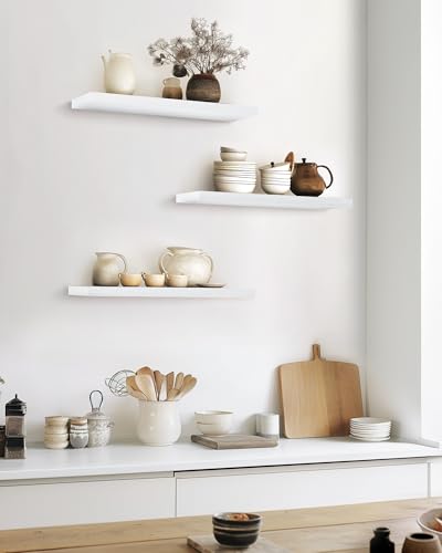 image for BAYKA White Floating Shelves for Wall, 22.5 inches Wall Mounted Rustic