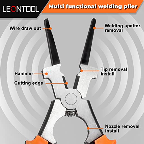 LEONTOOL 8-Inch MIG Welding Pliers with Flat Face Hammer & Nozzle Cleaner, Orange & Black, 8.1 x 4.4 x 0.9" - Image 2
