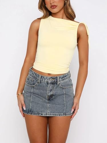 Crop Tank Tops for Women Summer Going Out Tops Spring Sleeveless Asymmetrical Cute Y2K Basic Shirts 20254