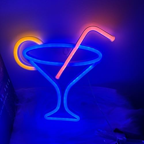 Image of Cocktails Neon Sign for Wall Decor ，Cocktails Happy Hour Neon Sign Man Cave Bar Home Art Neon Light Handmade LED Neon Lights Signs for Bedroom Beer Bar Neon Light Sign Hotel Party Club