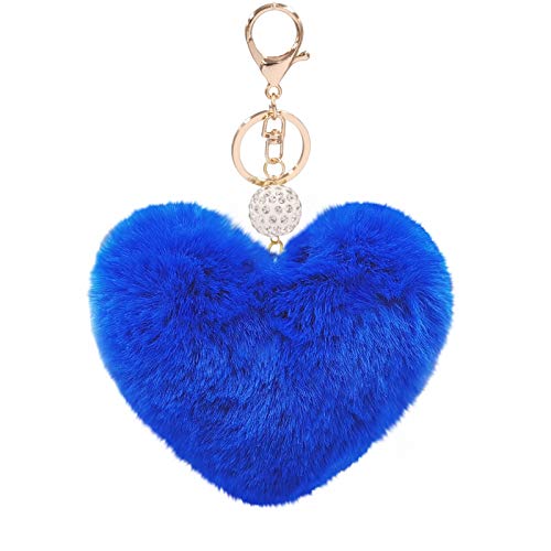 Image of Women's Heart Faux Fur Pom Pom Key Chains Bag Accessory Puffball Keyring Backpack Charms for Girls