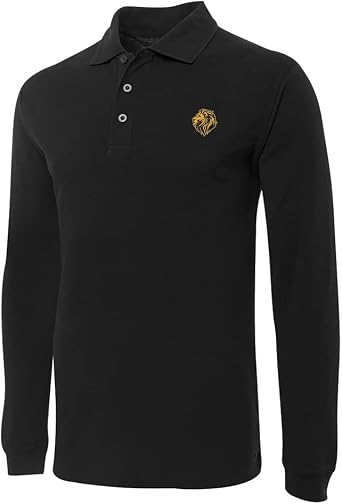 Mens Polo Shirts Fighting Lions Embroidered Long Sleeve Polo Shirts