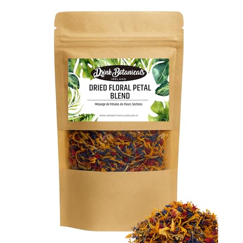 Drink Botanicals Ireland | Dried Blue Cornflower, Rose Petals, Marigold Floral Mix | 100%Natural, Edible, Food Grade. For Cocktail Flowers, Mocktail, Decorations,Confetti, Soap Making & Tea | 25 Grams
