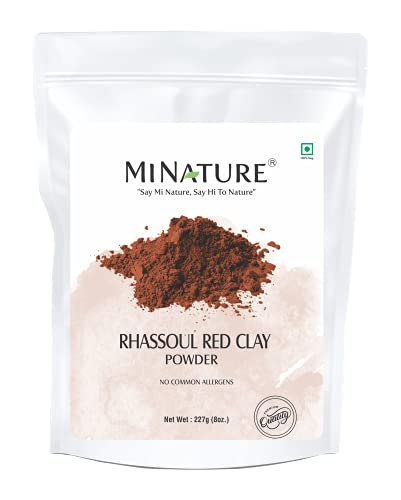Rhassoul Red Clay powder by mi nature |Ghassoul Clay | Face and Hair | 227g(8 oz) | Very Fine Textured Powder | Deep Cleansing ,Even Skin tone, Acne Care |Younger looking skin, Exfoliater | Hair Conditioner
