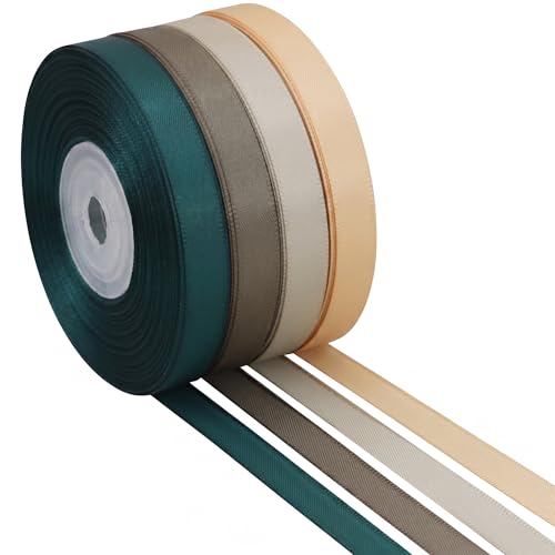 TONIFUL 3/8 Inch Green Satin Ribbon 4 Rolls 100 Yards Green Gold Thin Ribbon for Gift Wrapping Flower Bouquet Crafts Bridal Baby Shower Bows Making Birthday Wedding Party Decoration (25Yd/Roll)