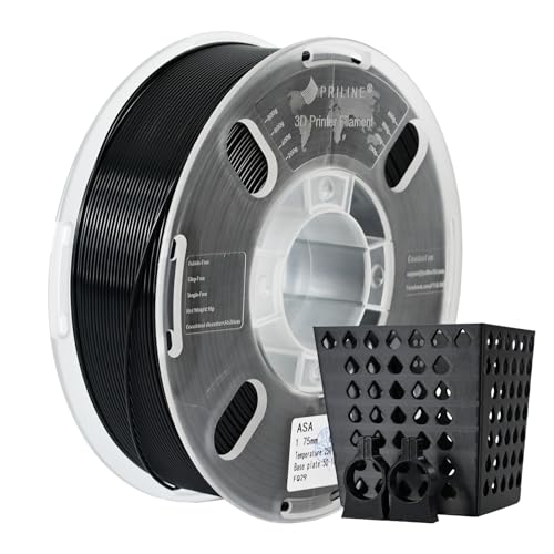 Priline 3D Printer Filament ASA, 3D Printing ASA Filament 1kg 1.75mm, UV & Heat Resistant ASA Filament for Automotive & Outdoor Applications, Black