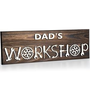 Workshop Sign Gifts for Dad Garage Decor for Men, Fathers Day Gift Stepdad Birthday Present Step Dad, Workshop Decor Garage Man Cave Accessories, Rustic Thick 3D Wood Sign 15×5 in