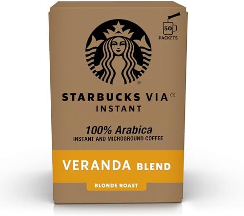 Starbucks VIA Instant Coffee, Light Roast Coffee, Veranda Blend, 100% Arabica, Single-Serve, 1 Box (50 Packets)